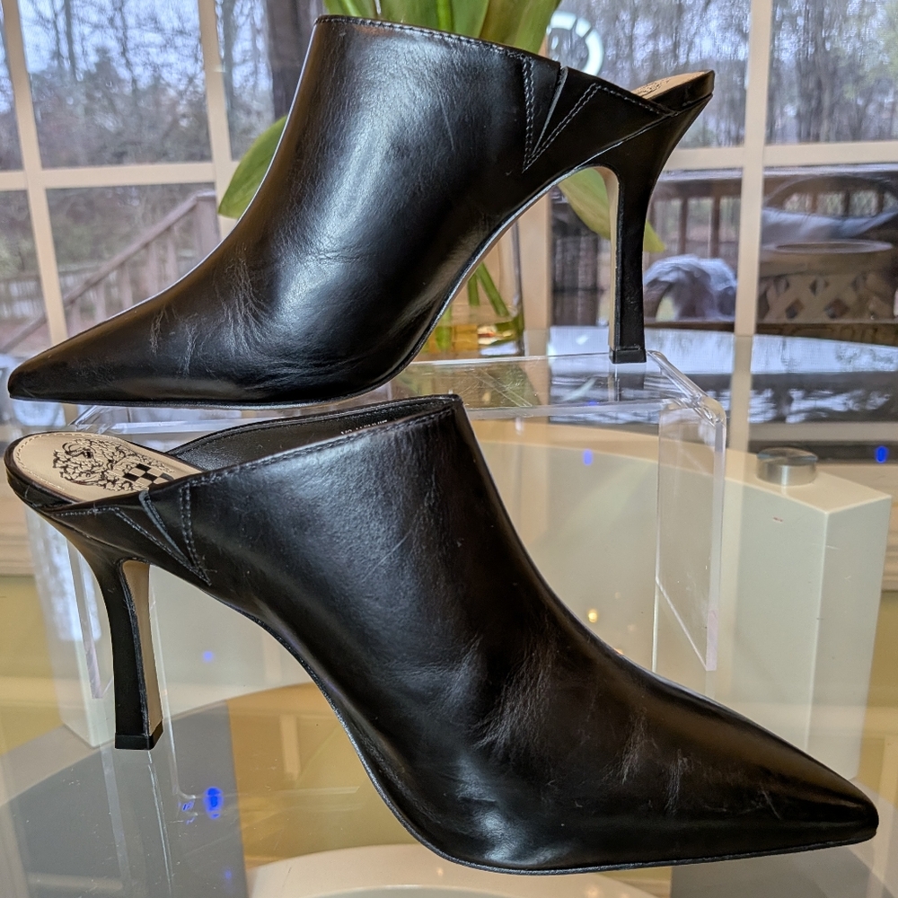 Vince Camuto Black Leather Heeled Mules 8.5 - Picture 3 of 8